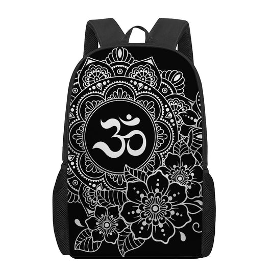 Black And White Om Print 17 Inch Backpack