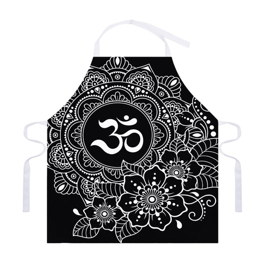Black And White Om Print Adjustable Apron