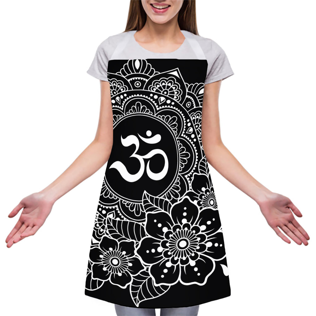 Black And White Om Print Adjustable Apron