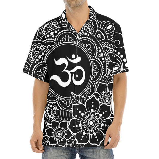 Black And White Om Print Aloha Shirt
