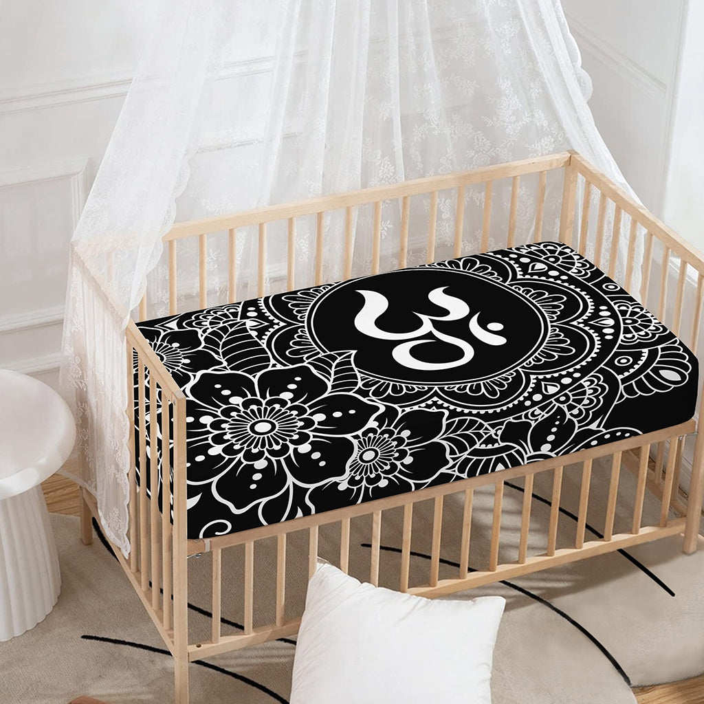 Black And White Om Print Baby Crib Sheet