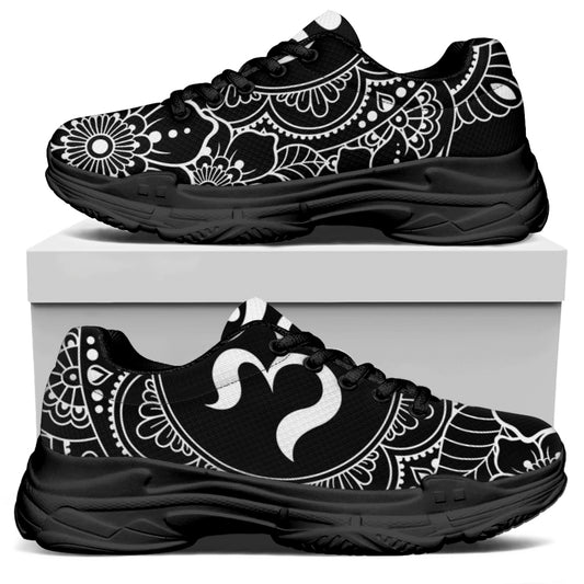 Black And White Om Print Black Chunky Shoes