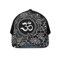 Black And White Om Print Black Mesh Trucker Hat