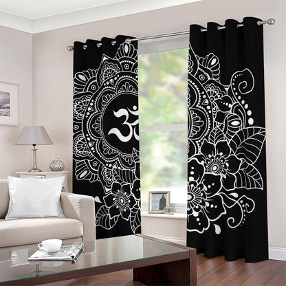 Black And White Om Print Blackout Grommet Curtains