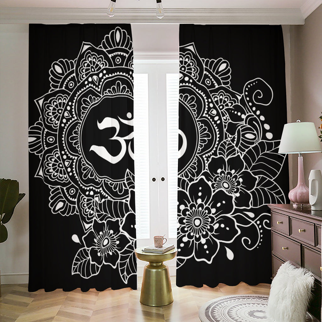 Black And White Om Print Blackout Pencil Pleat Curtains