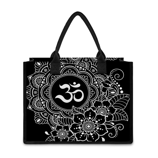 Black And White Om Print Canvas Tote Bag