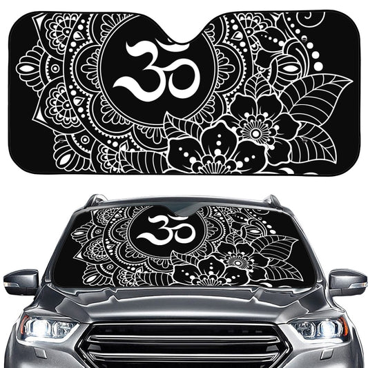 Black And White Om Print Car Windshield Sun Shade