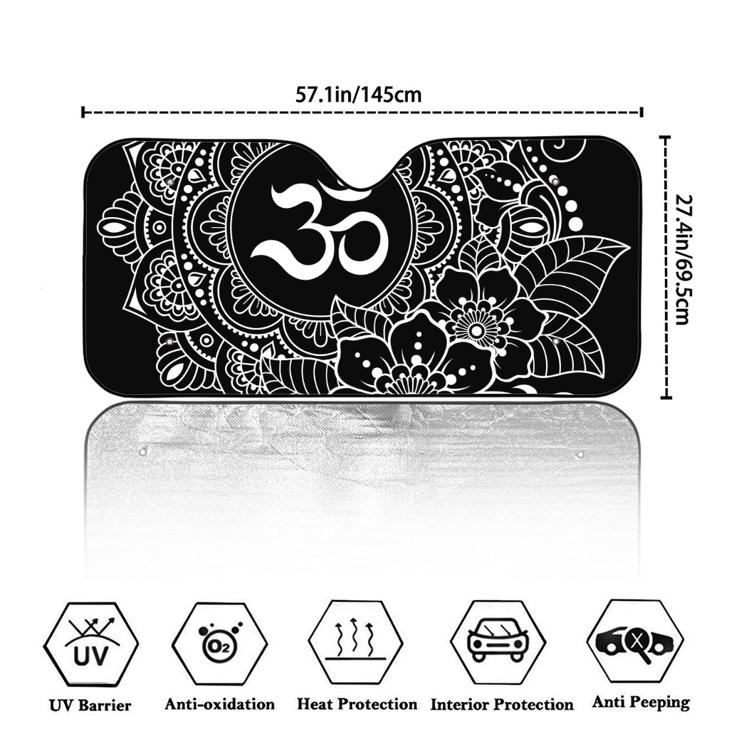 Black And White Om Print Car Windshield Sun Shade
