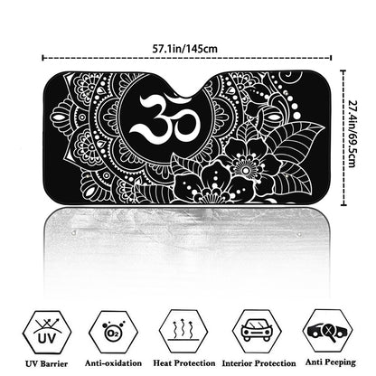Black And White Om Print Car Windshield Sun Shade