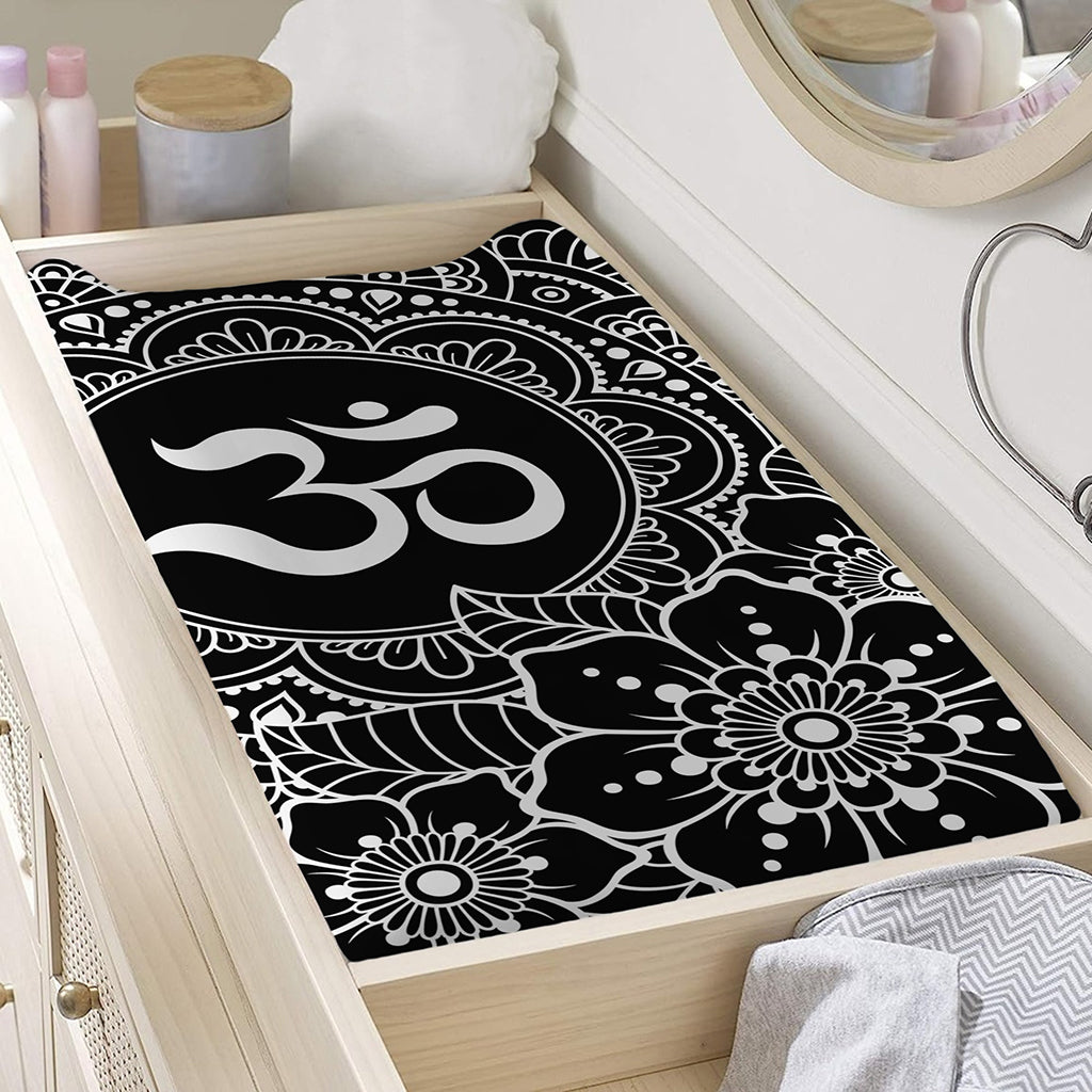 Black And White Om Print Changing Pad Cover