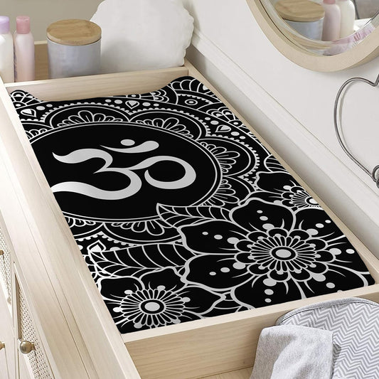 Black And White Om Print Changing Pad Cover