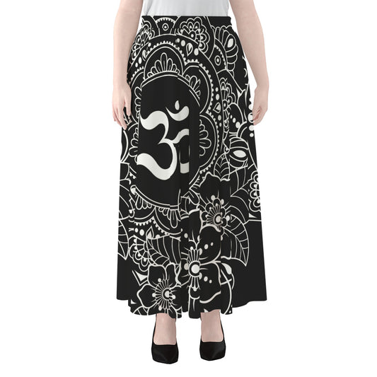 Black And White Om Print Chiffon Maxi Skirt