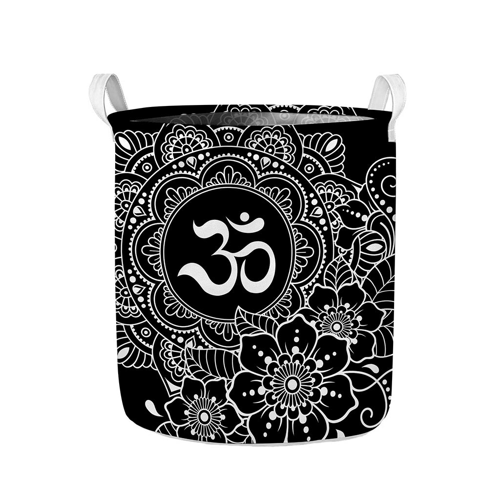 Black And White Om Print Collapsible Laundry Basket