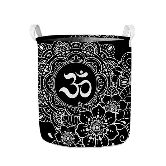 Black And White Om Print Collapsible Laundry Basket