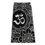 Black And White Om Print Cotton Front Slit Maxi Skirt