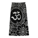 Black And White Om Print Cotton Front Slit Maxi Skirt