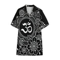 Black And White Om Print Cotton Hawaiian Shirt