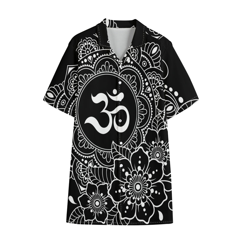 Black And White Om Print Cotton Hawaiian Shirt