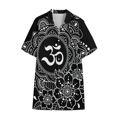 Black And White Om Print Cotton Hawaiian Shirt