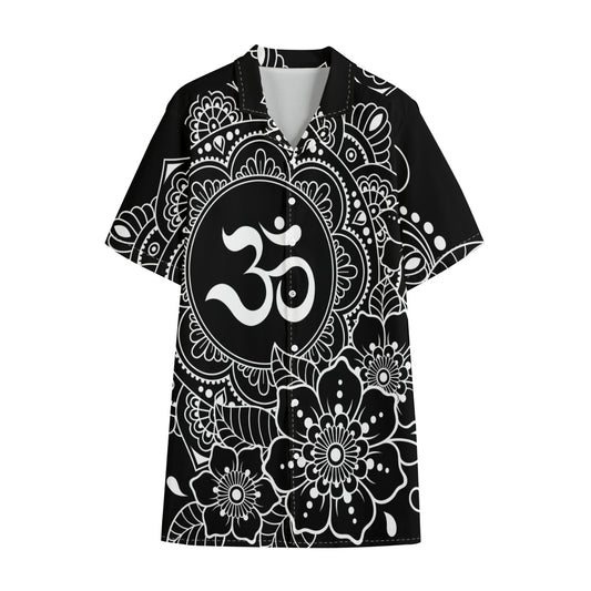 Black And White Om Print Cotton Hawaiian Shirt