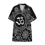 Black And White Om Print Cotton Hawaiian Shirt