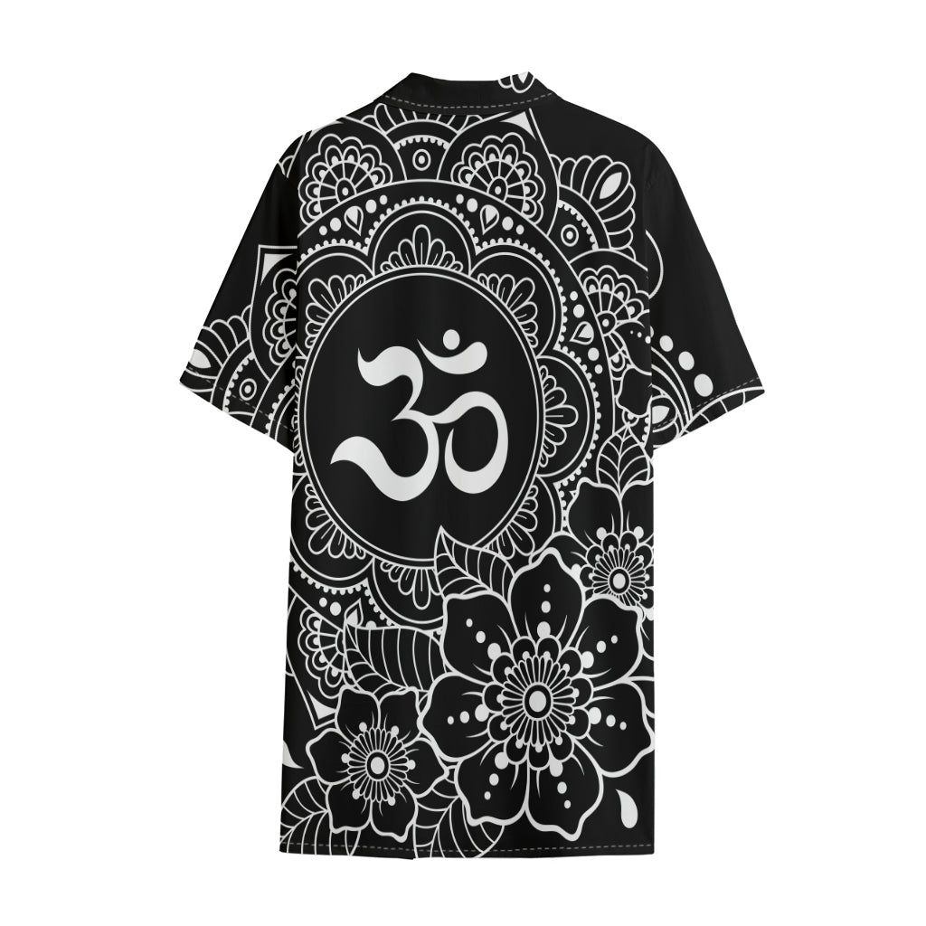 Black And White Om Print Cotton Hawaiian Shirt