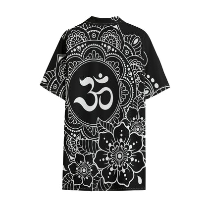 Black And White Om Print Cotton Hawaiian Shirt