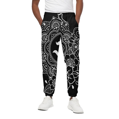 Black And White Om Print Cotton Pants