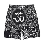 Black And White Om Print Cotton Shorts