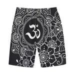 Black And White Om Print Cotton Shorts
