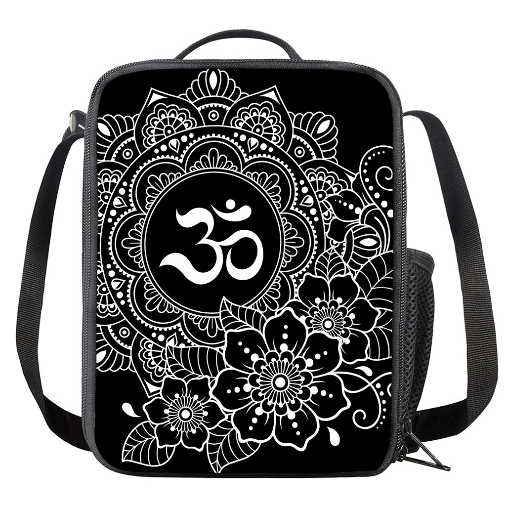 Black And White Om Print Crossbody Lunch Bag