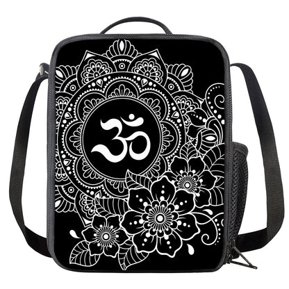 Black And White Om Print Crossbody Lunch Bag