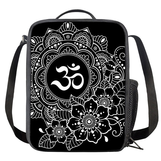 Black And White Om Print Crossbody Lunch Bag