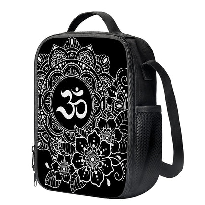 Black And White Om Print Crossbody Lunch Bag