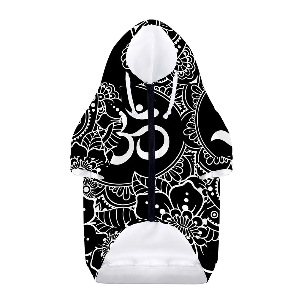 Black And White Om Print Dog Zip Up Hoodie