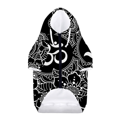 Black And White Om Print Dog Zip Up Hoodie