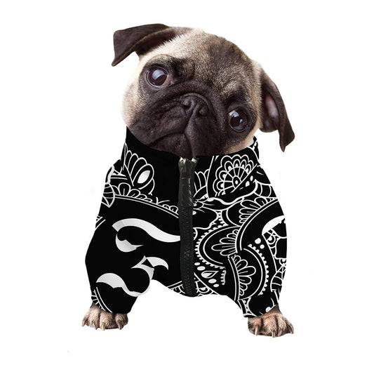 Black And White Om Print Dog Zip Up Jacket