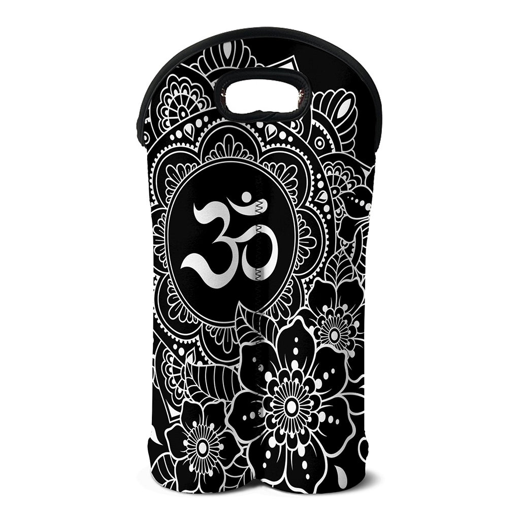 Black And White Om Print Double Neoprene Wine Tote
