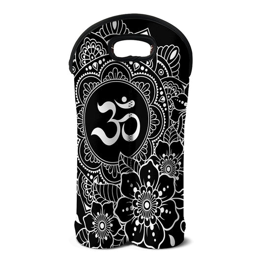 Black And White Om Print Double Neoprene Wine Tote