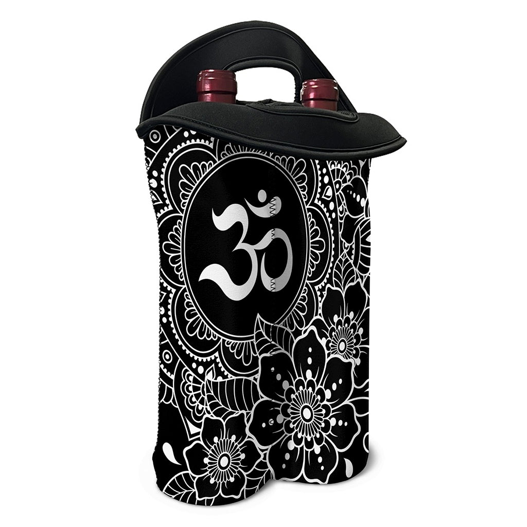 Black And White Om Print Double Neoprene Wine Tote