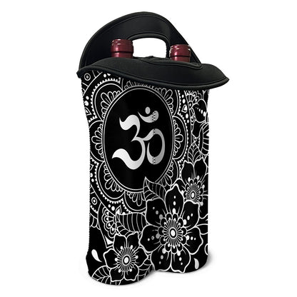 Black And White Om Print Double Neoprene Wine Tote
