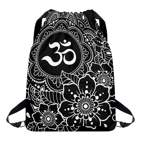 Black And White Om Print Drawstring Backpack
