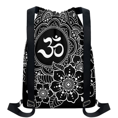 Black And White Om Print Drawstring Backpack