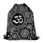 Black And White Om Print Drawstring Bag
