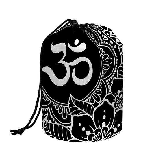 Black And White Om Print Drawstring Makeup Bag