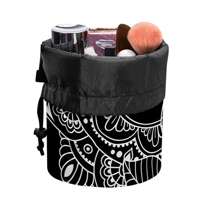 Black And White Om Print Drawstring Makeup Bag
