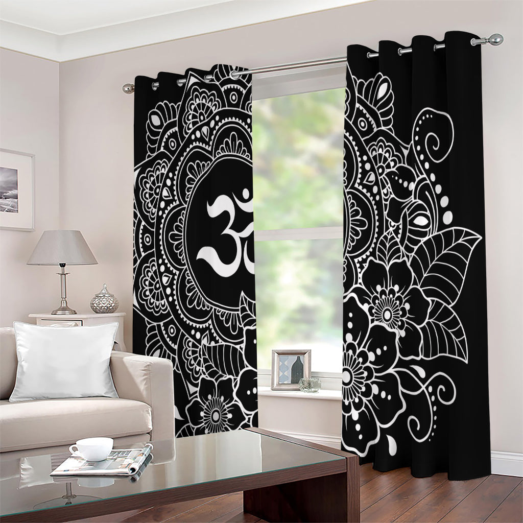 Black And White Om Print Extra Wide Grommet Curtains