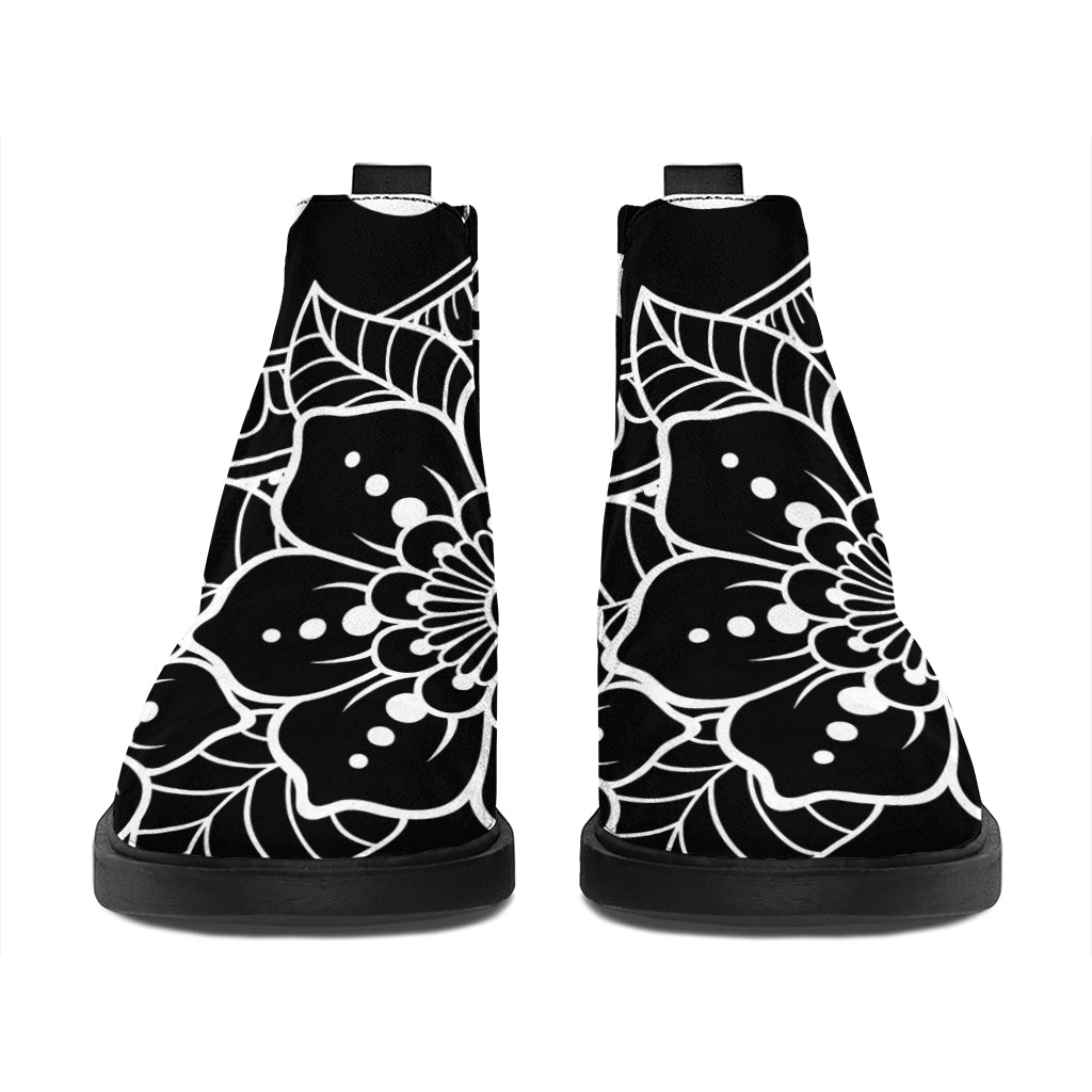 Black And White Om Print Flat Ankle Boots