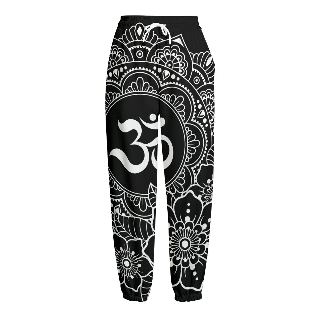 Black And White Om Print Fleece Lined Knit Pants