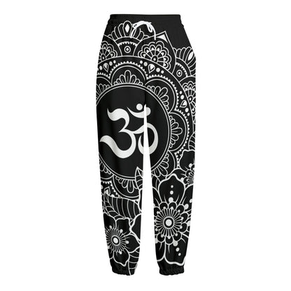 Black And White Om Print Fleece Lined Knit Pants